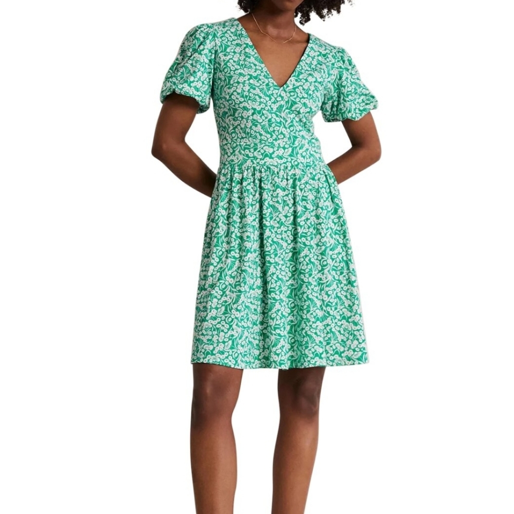 Back Detail Jersey Mini Dress in Emerald, Floral Bud